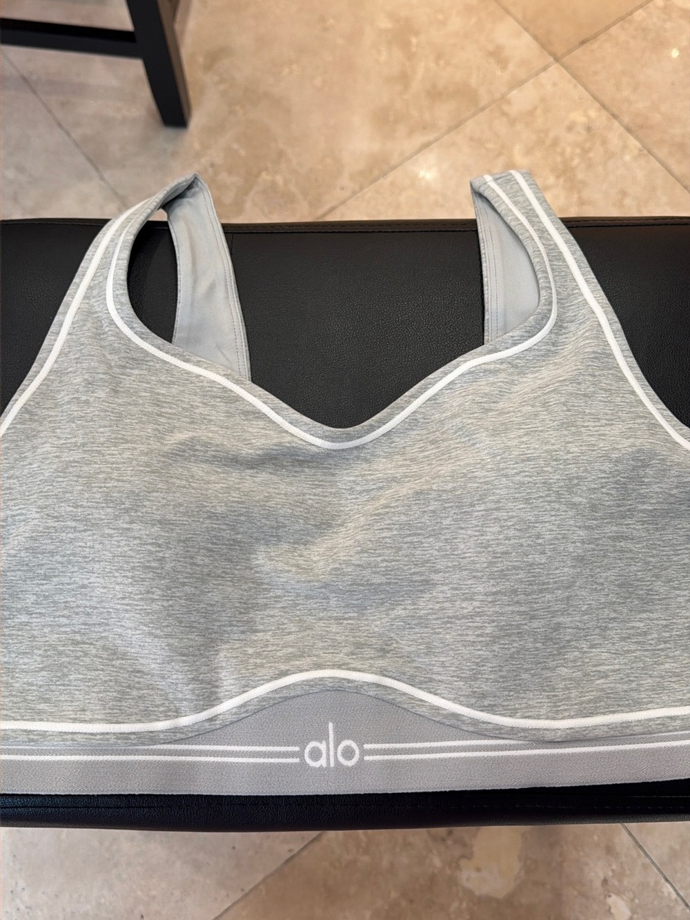ALO Yoga Light Grey Sports Bra with White Trim